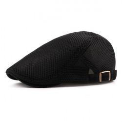 Black Flat Cap, Breathable Hat, Adjustable Newsboy Beret Cap - RKM Shipping Free　「フラットキャップ・帽子」「送料無料」