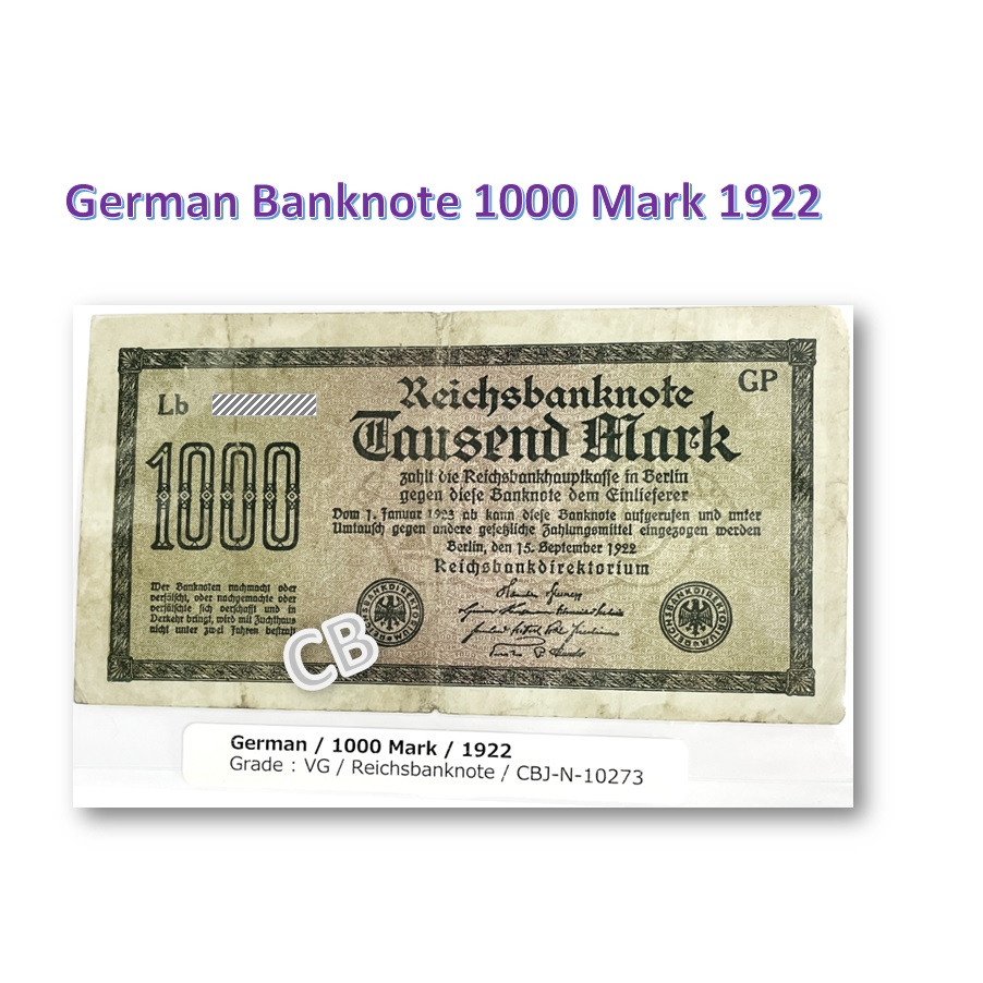 1000 マーク ドイツ・ワイマール共和国 使用済み 紙幣 旧札 札 1922年 / 1000 Mark German/Weimar Republic  Banknotes 1922