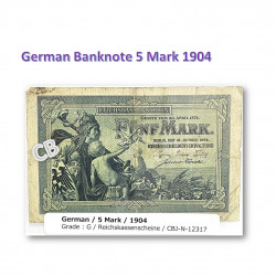 5 マーク　ドイツ ベルリン　使用済み　紙幣　旧札　札　1904年 / 5 Mark German Berlin Banknotes 1904, CBJ-N-12317