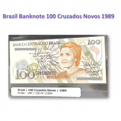 100 クルザード ノボ　ブラジル　未使用　紙幣　札　1989年 / 100 Cruzados Novos Brasil banknotes 1989 UNC, CBJ-N-11904