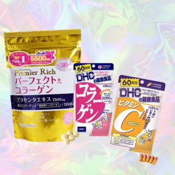 DHC Bundle (Vitamin C & Collagen 60's)+Asahi Perfect Asta Premier Rich Collagen Powder 30's