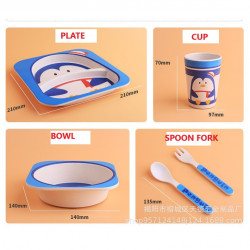 Baby Toddler Kids Dinnerware Bamboo Plate Set - Plate Bowl Spoon Fork and Cup Hippo