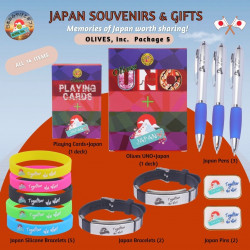 Japan Souvenirs & Gifts Package # 5:  Olives Uno+Japan, Olives Playing Cards+Japan, Pens, Silicone Bracelets | Perfect Giveaway Set | Japanese Cultural Memorabilia | 14 items