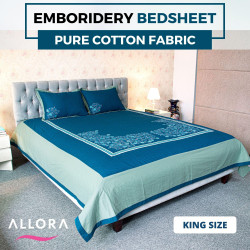 Sea Blue Embroidery Bedsheet - allora_38