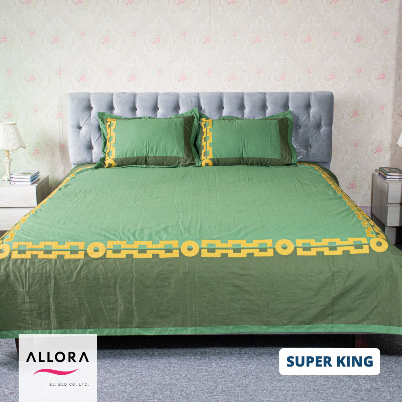 Aavaran Applique Double Bedsheet Ash Gray