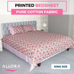 Pink & Green Flower Print Bedsheet - allora_35
