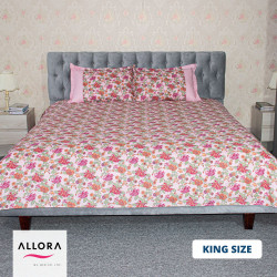 Pink & Green Flower Print Bedsheet - allora_35