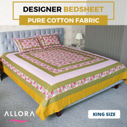 Pink & Green Designer Bedsheet - allora_33