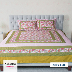 Pink & Green Designer Bedsheet - allora_33