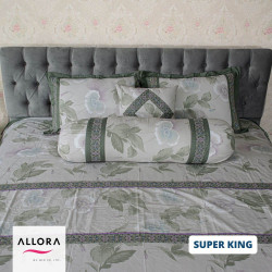 6 Pcs Bedding Set- Grey Off White Embroidery Bedsheet - allora_29