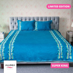 Peacock Blue Embroidery Bed sheet - allora_25