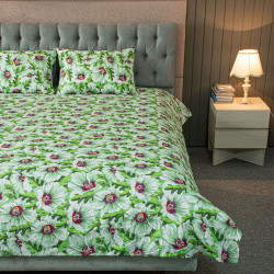 China Rose Print Bed Sheet – Green - allora_18