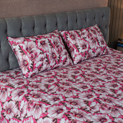 China Rose Print Bed Sheet – Pink - allora_17