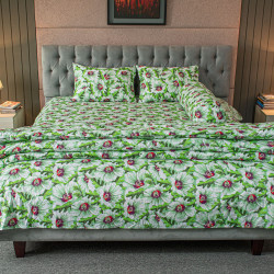 China Rose Print – Green Comforter Bedding Set (5Pcs) - allora_53