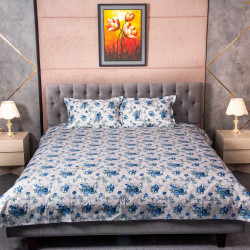 Blue Flower White Printed Bedsheet - allora_46