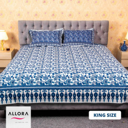 White Blue Print Bed Sheet - allora_43