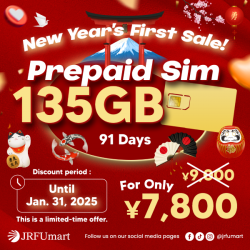 【Limited-time sale Until Jan.31 !!!】 PREPAID SIM CARD 135GB 91Days